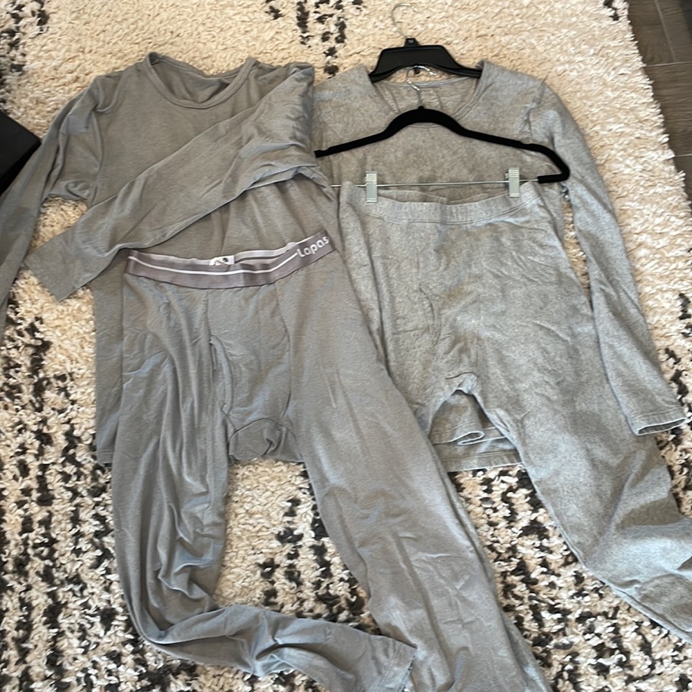 2 Sets of Cotton -Polyester Fleece Baselayer Thermal Underwear Men’s Medium Gray